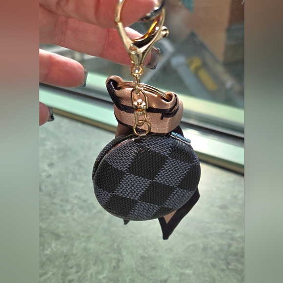 Mirror Bag Charm Keychain with Scarf Accent, Blue - Picture 3 of 4